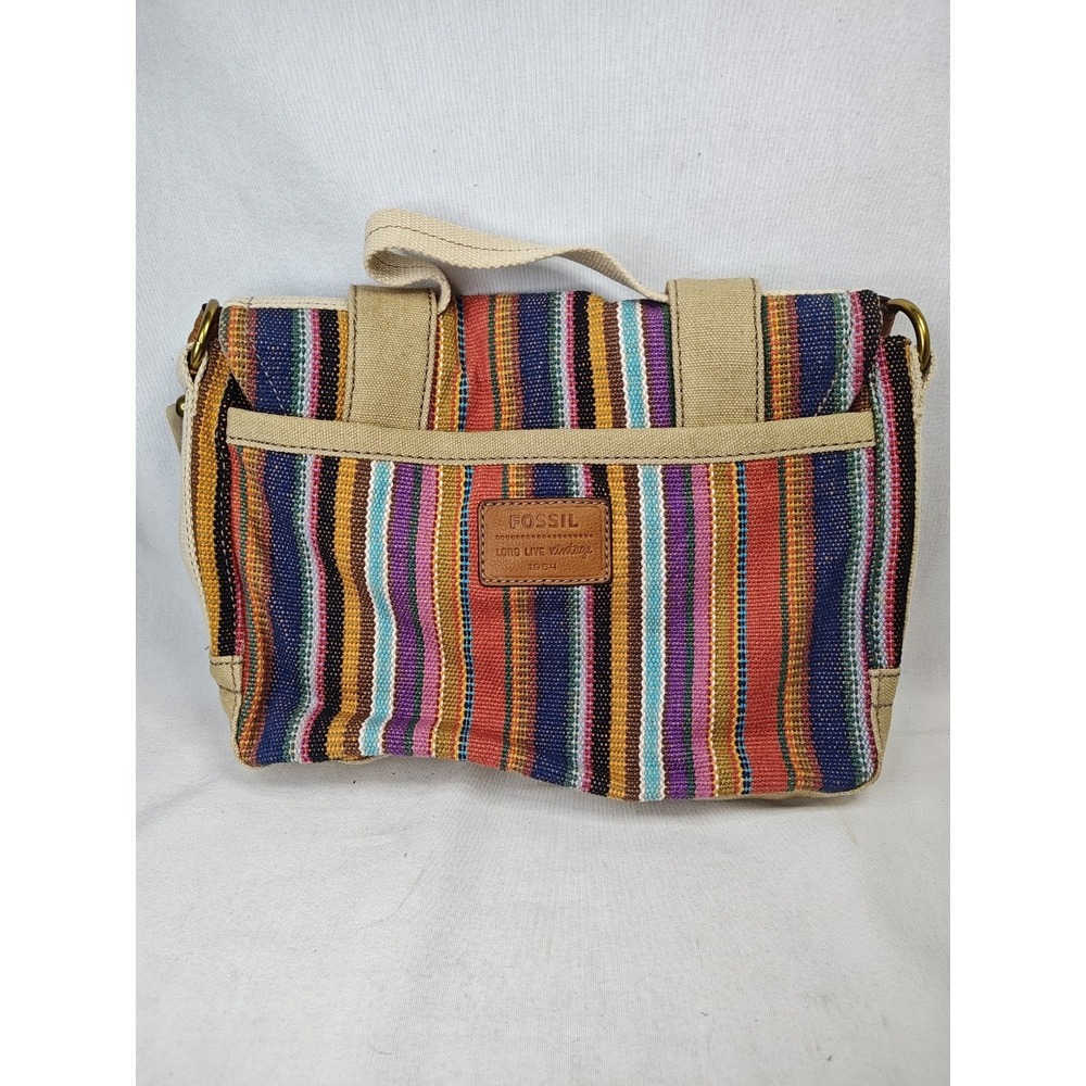 Fossil Grayson Flap Stripe Crossbody Bag NWT Colorful Woven Canvas Leather